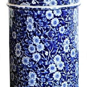 Vintage calico Staffordshire Calico blue and white chintz ceramic lidded jar 1L